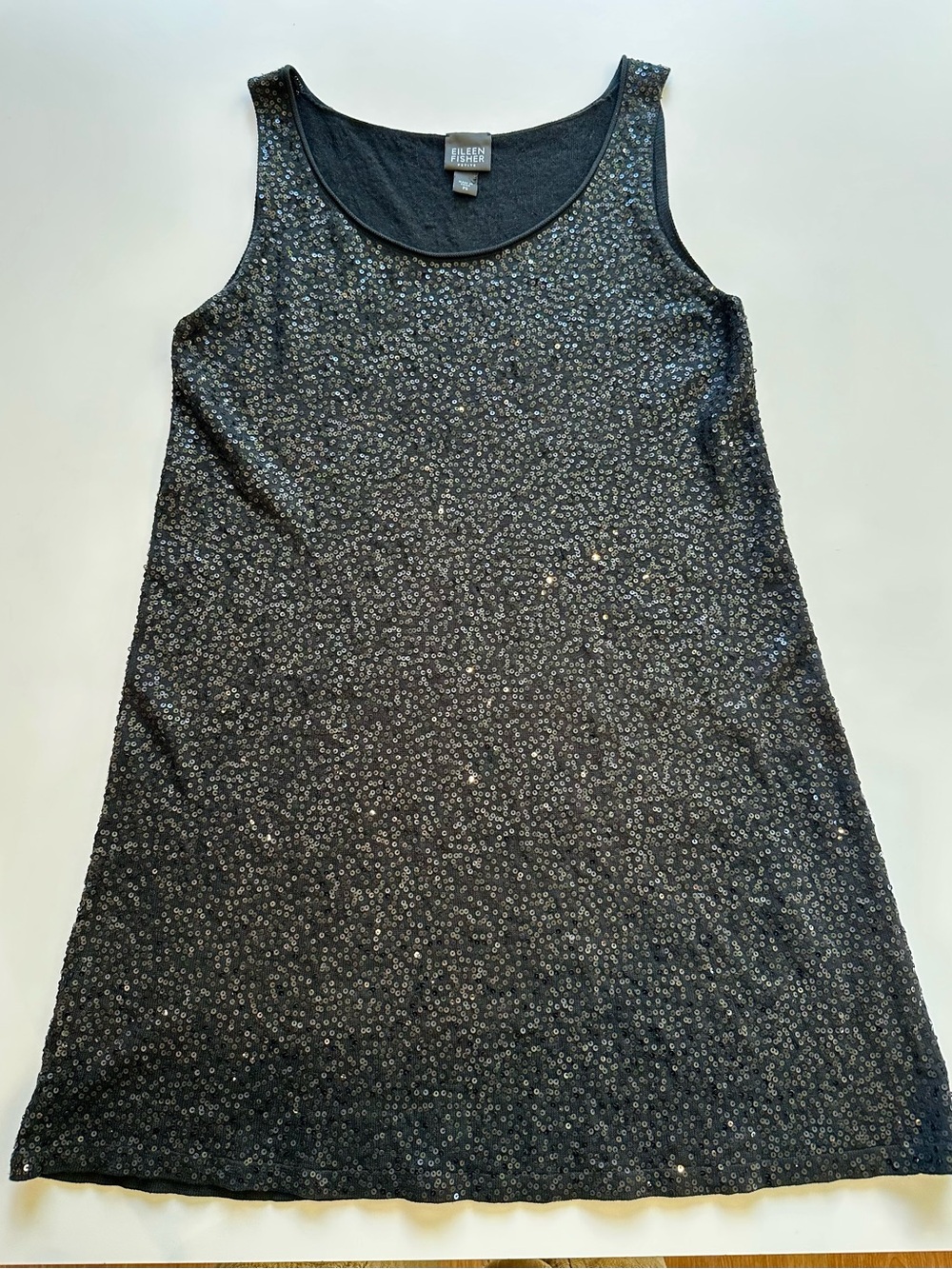 Eileen Fisher Petite S Silk Cotton Sequin Sleeveless Dress Tunic Black Gray